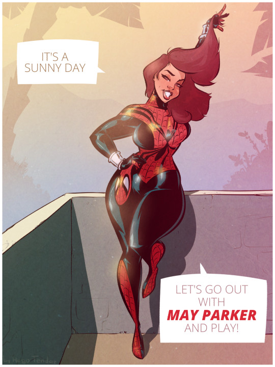 Spider-Girl - Sunny Day - Cartoon PinUp Commission by HugoTendaz.