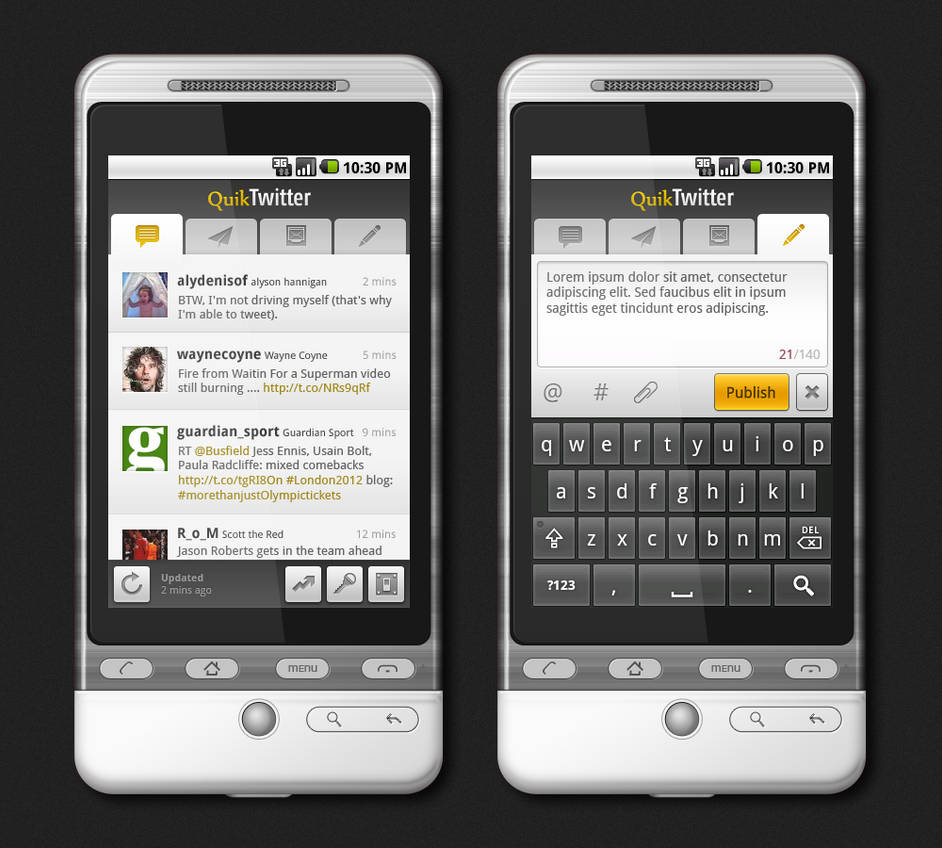 Twitter Android User Interface QuikTwitter, Android app UI by ichabod89 on DeviantArt