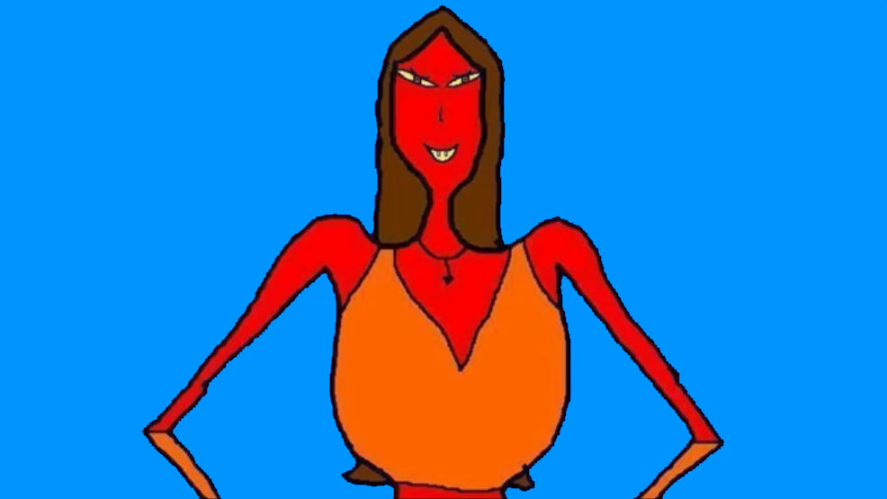 Lucretia McEvil Laugh (Blue Background) by KingMicrosoftMike on DeviantArt