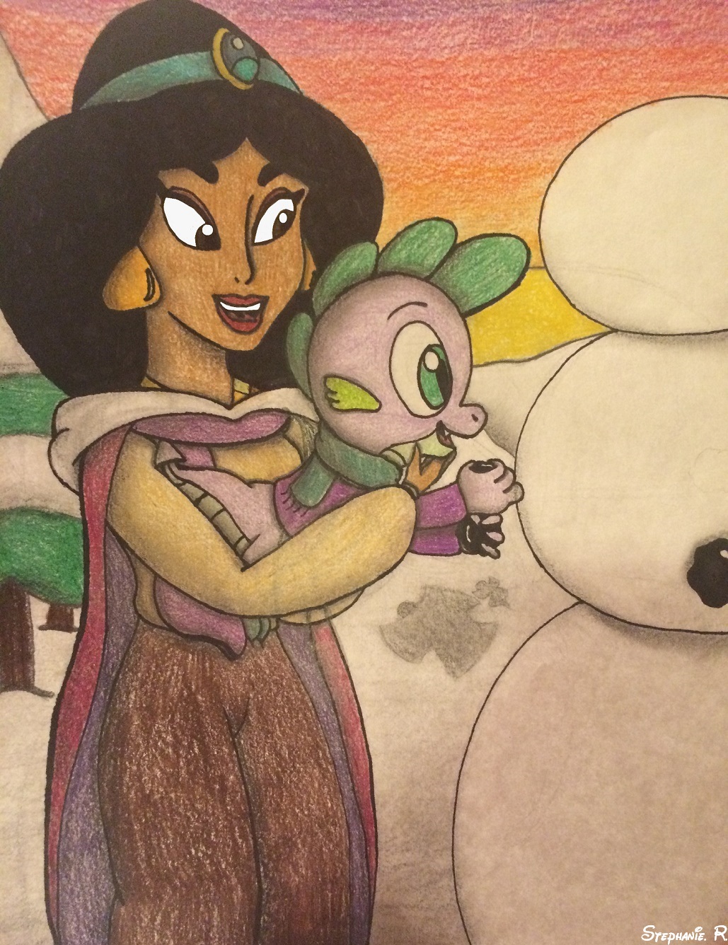 To Yodajax10: Jasmine and Spike building a snowman