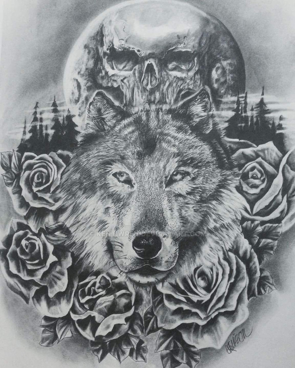 Wolf and Roses by KentiWren on DeviantArt