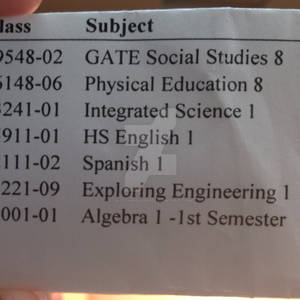 Class schedule 