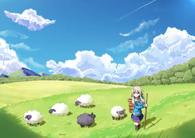 Sheep Herding in Summer time