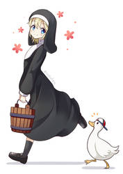 Clumsy Nun meeting subaru duck by roshichen