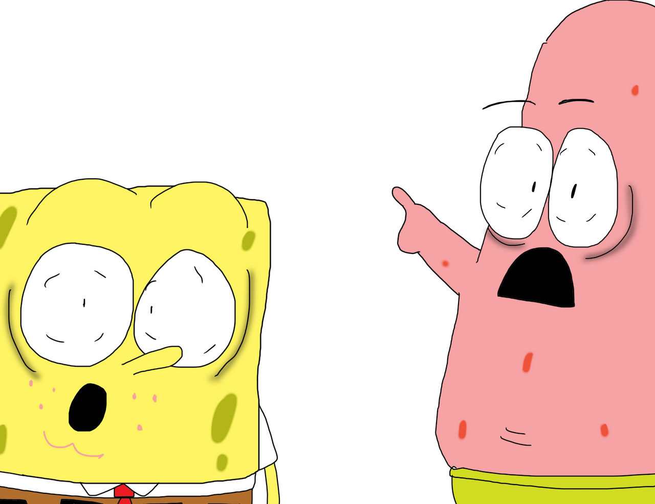 Spongebob and patrick as soyjaks pointing meme by Doodlebobthedrawing