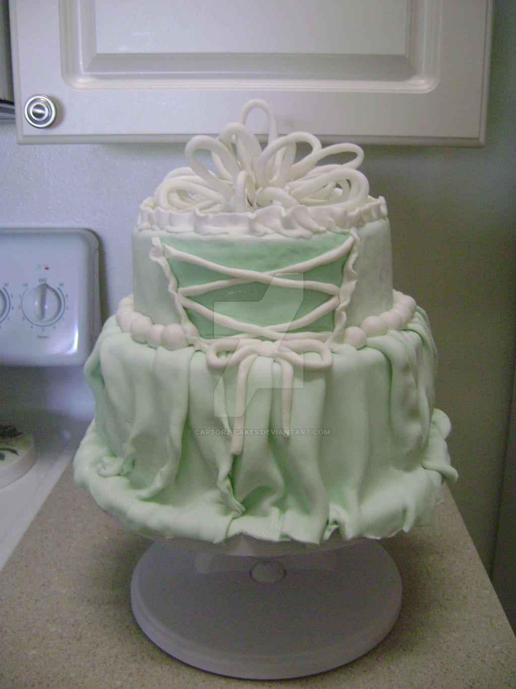 prom dress cake White cake decorated with red roses, a blonde doll in a red dress, and a gold 'Prom 2025' topper. on Craiyon