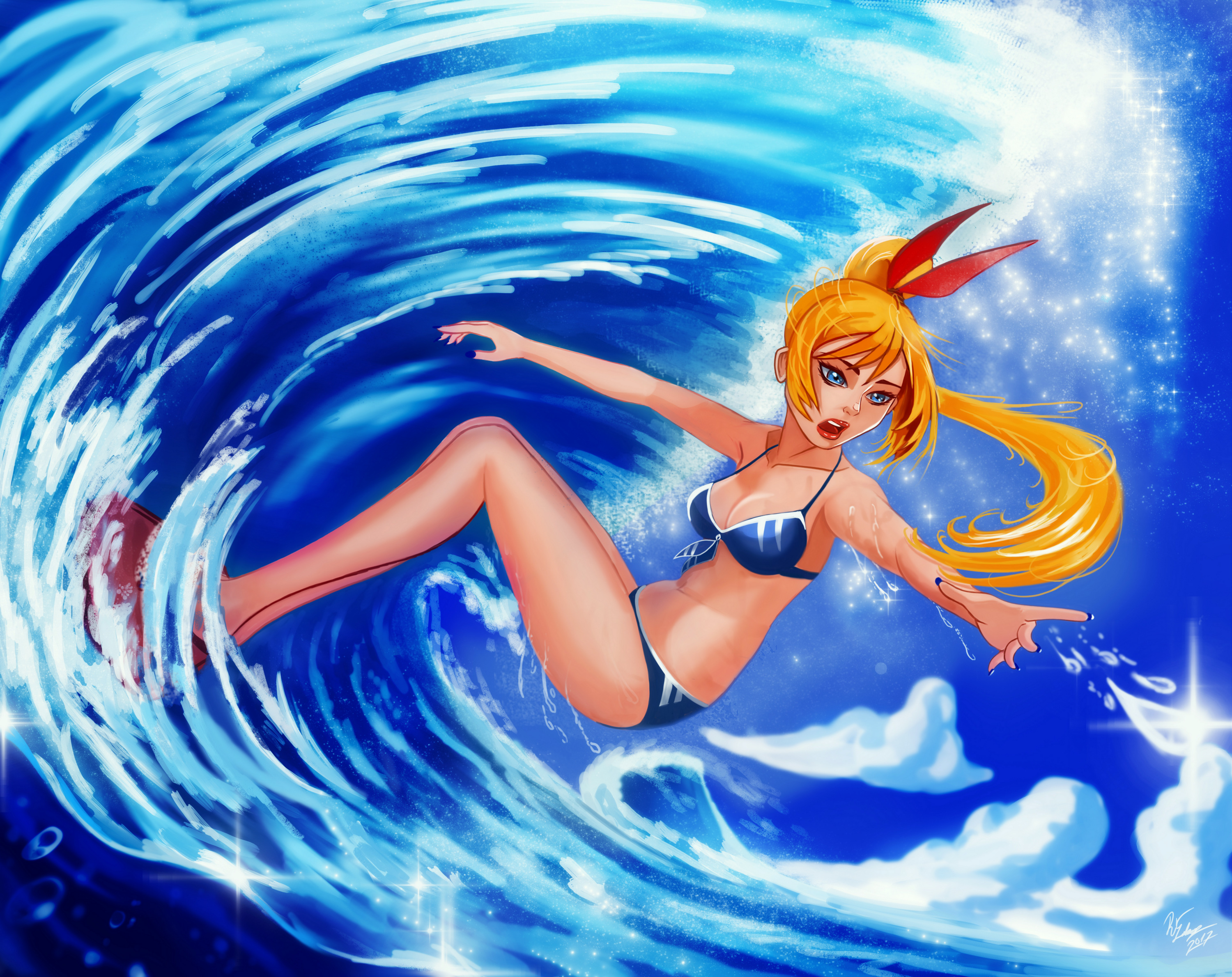 Chitoge surfing