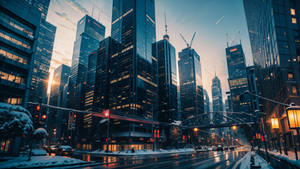 Modern city streets at the winter