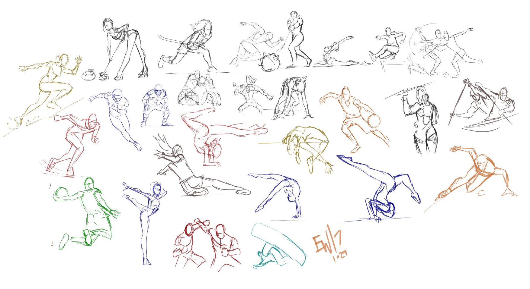 Athlete Figure Studies - Practice Drawing 12917