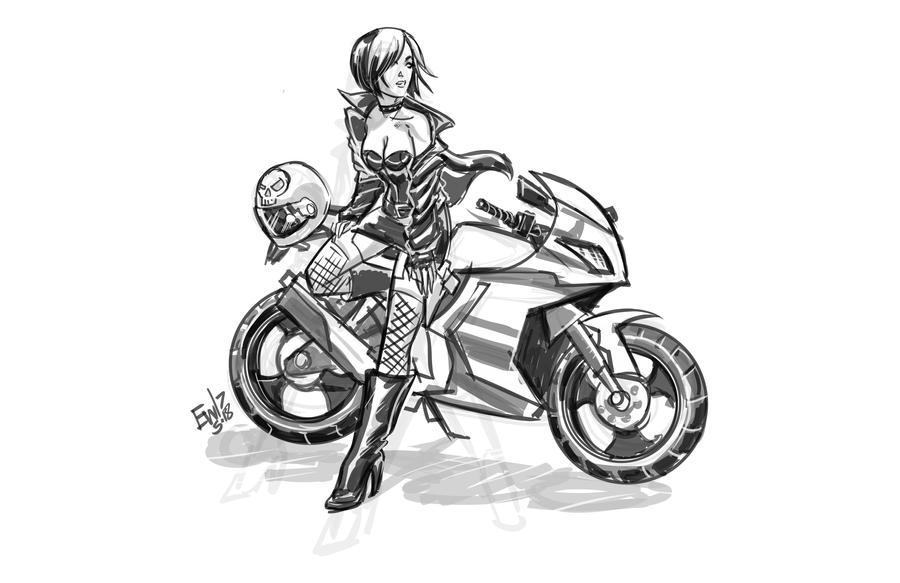 Gwen and Motorcycle - Sketch Commission