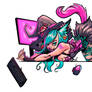 Witchy Cat Girl On Desk - Commission