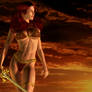 Red Haired Barbarian Woman at Sunset