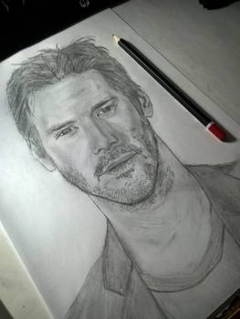 Keanu Reeves portrait blacn and white