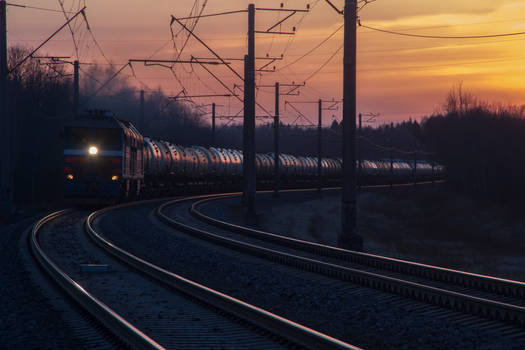 A typical train at sunset