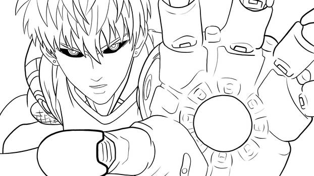 Lineart-Incinerate!(Genos)-One Punch Man