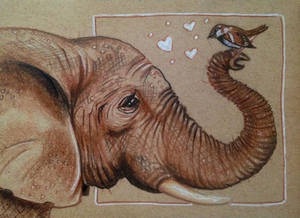 ACEO: Elephant Loves Sparrow