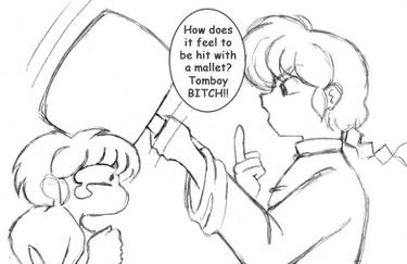 Ranma hits Akane