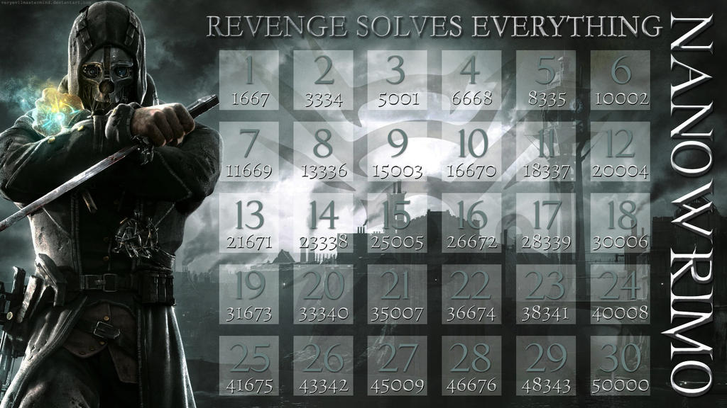 Dishonored NaNoWriMo Calendar 1 v2 by veryevilmastermind on DeviantArt