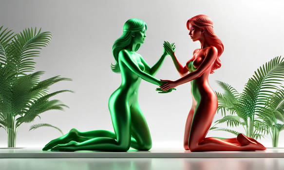 Red Girl And Green Girl Join Their Hands 2