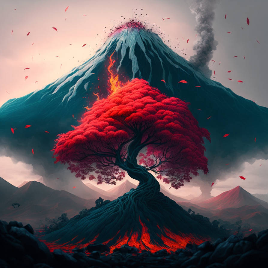 Big Red Tree and Volcano by Iamabdreal on DeviantArt