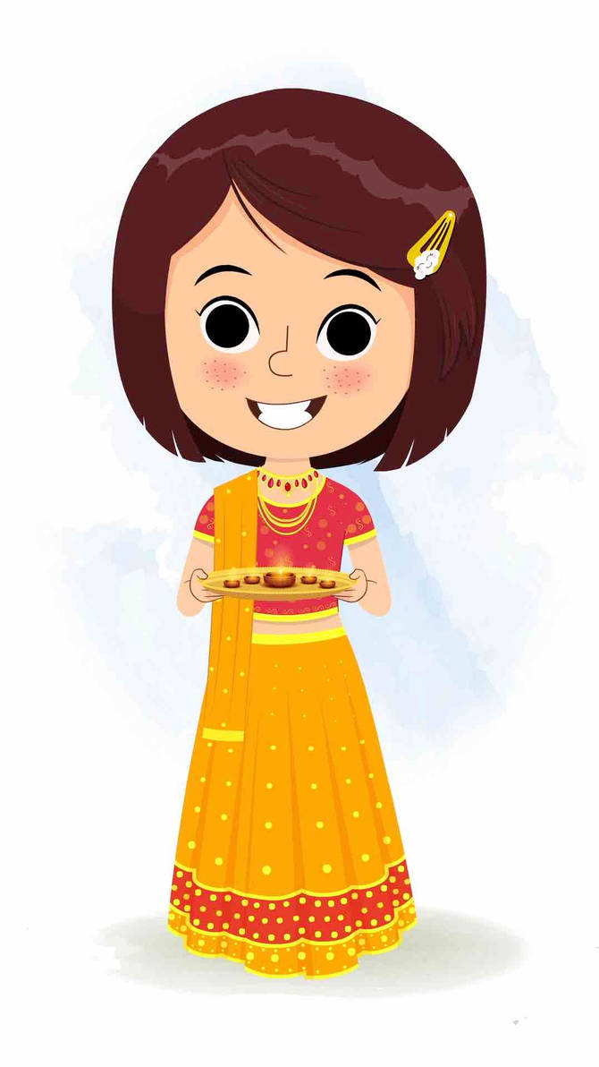 An animated Indian girl worship cartoon vector art by CharacterBazaar ...