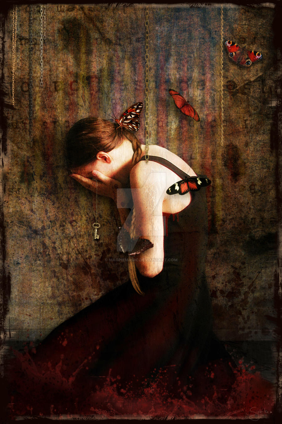 Girl with Red Butterflies