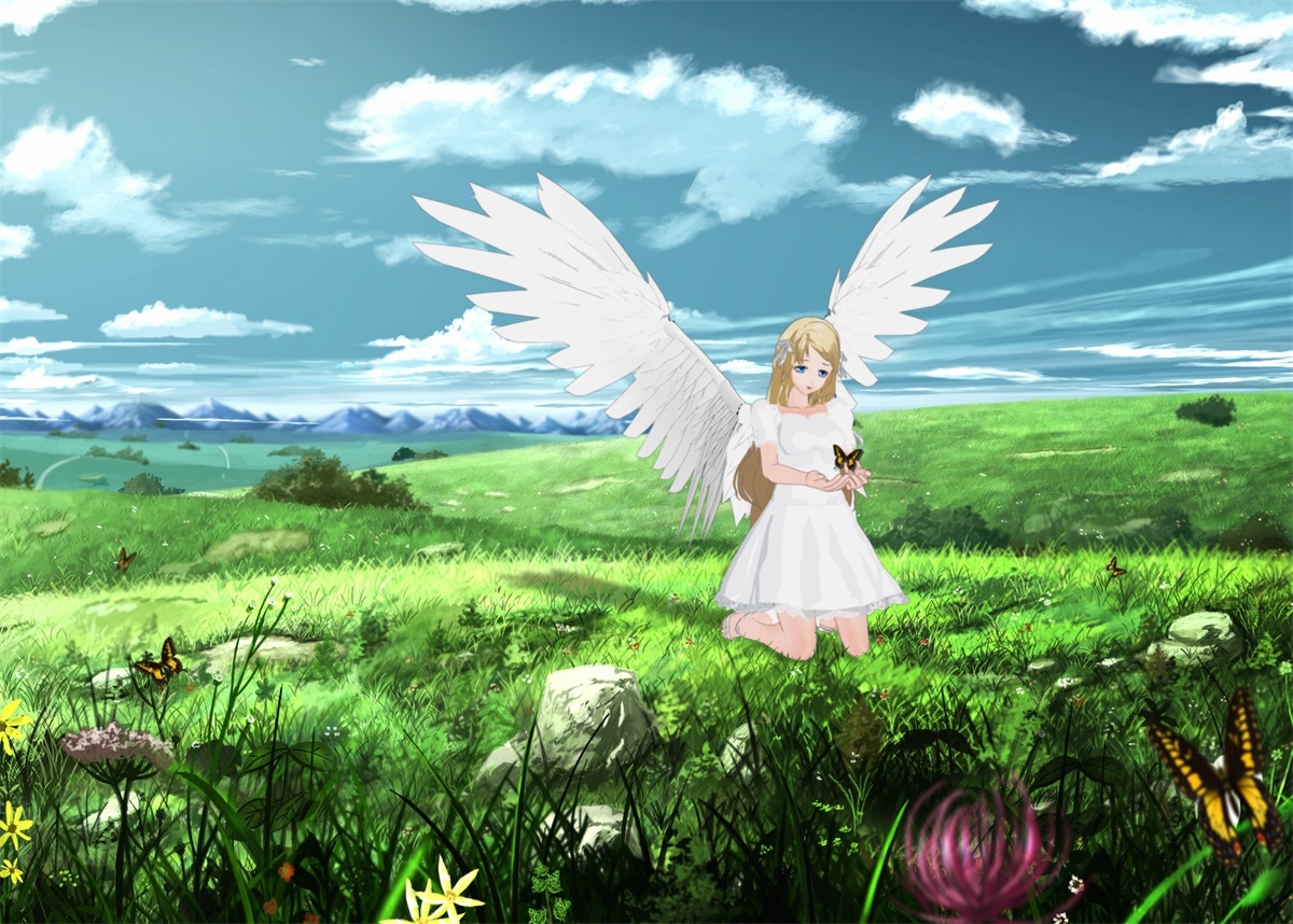 Anime Angel Girl with Butterflies