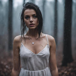 Young gorgeous brunette girl in the rain variation