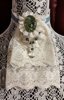 Ivory and Blue Velvet Jabot Collar with Brooch pin