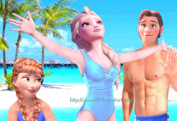 Frozen characters at the beach