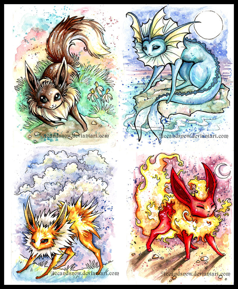 Eevee + 'eons paintings 1-4 by IceandSnow