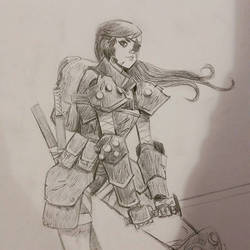 Further progress on samurai girl with pencils