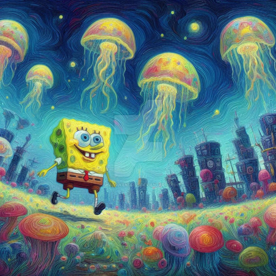 Spongebob in the Jellyfish Fields Painting by ShadowAngel31 on DeviantArt
