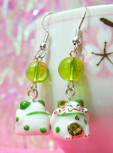 Lucky Green Cat Earrings