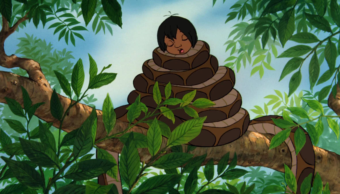 Kaa and Mowgli second encounter 417 by LittleRed11 on DeviantArt.