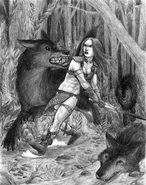 Red Sonja vs. Dire Wolves