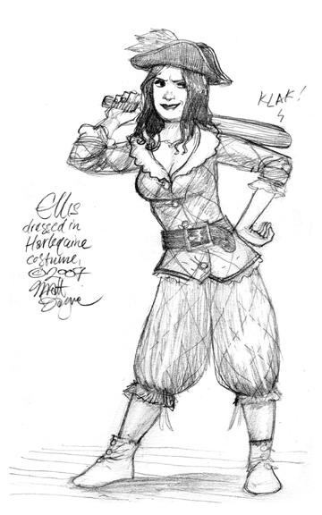 Ellis, in Harlequin garb