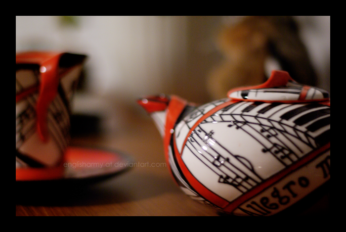 tea pots and cake plates.