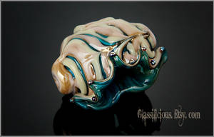 Organic beige golden turquoise seashell