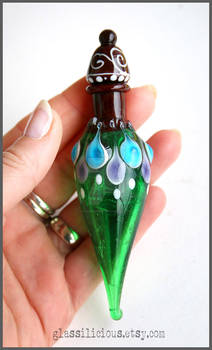 Green brown Fairy bottle handblown glass vessel