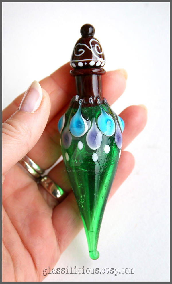 Green brown Fairy bottle handblown glass vessel