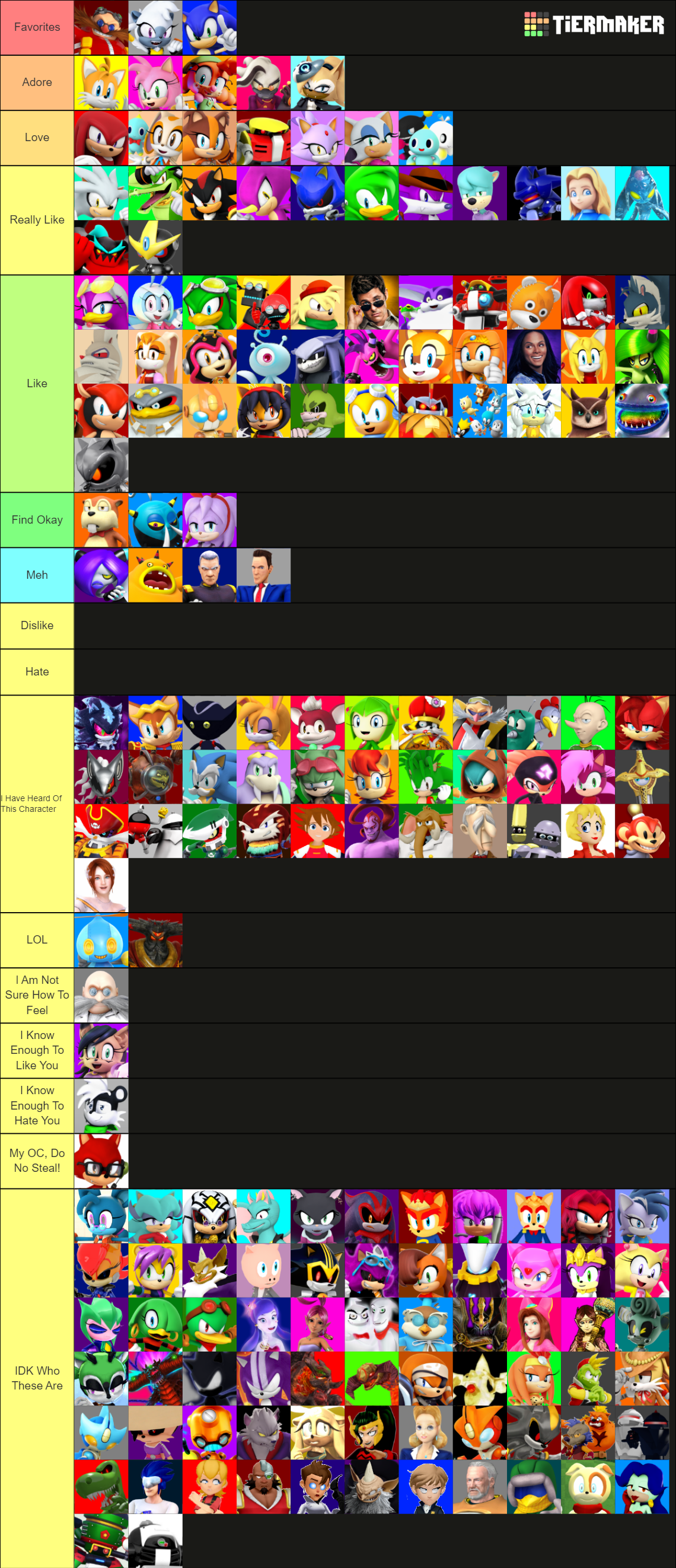 Create a Sonic Characters Tier List - TierMaker