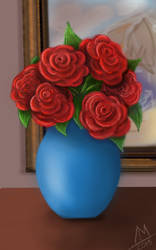 Roses in a Blue Vase 