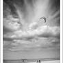 kite in the cloudy sky _bw_