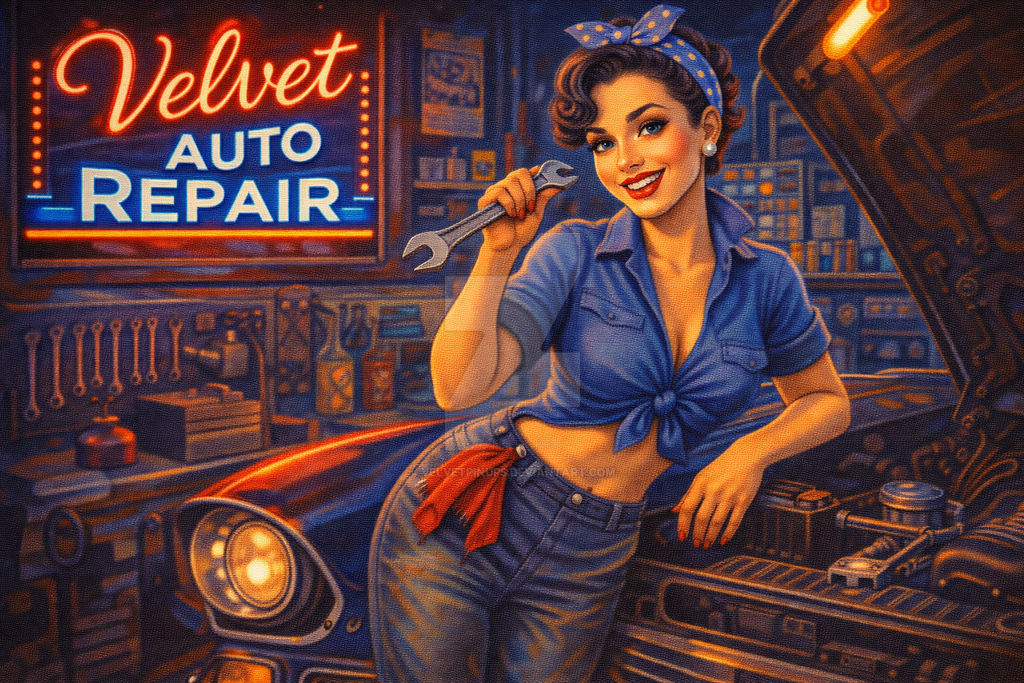 Velvet Rummage Retro Auto Repair Pin-Up Neon Garage by VelvetPinUps on DeviantArt
