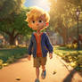 Pixar style young boy walking