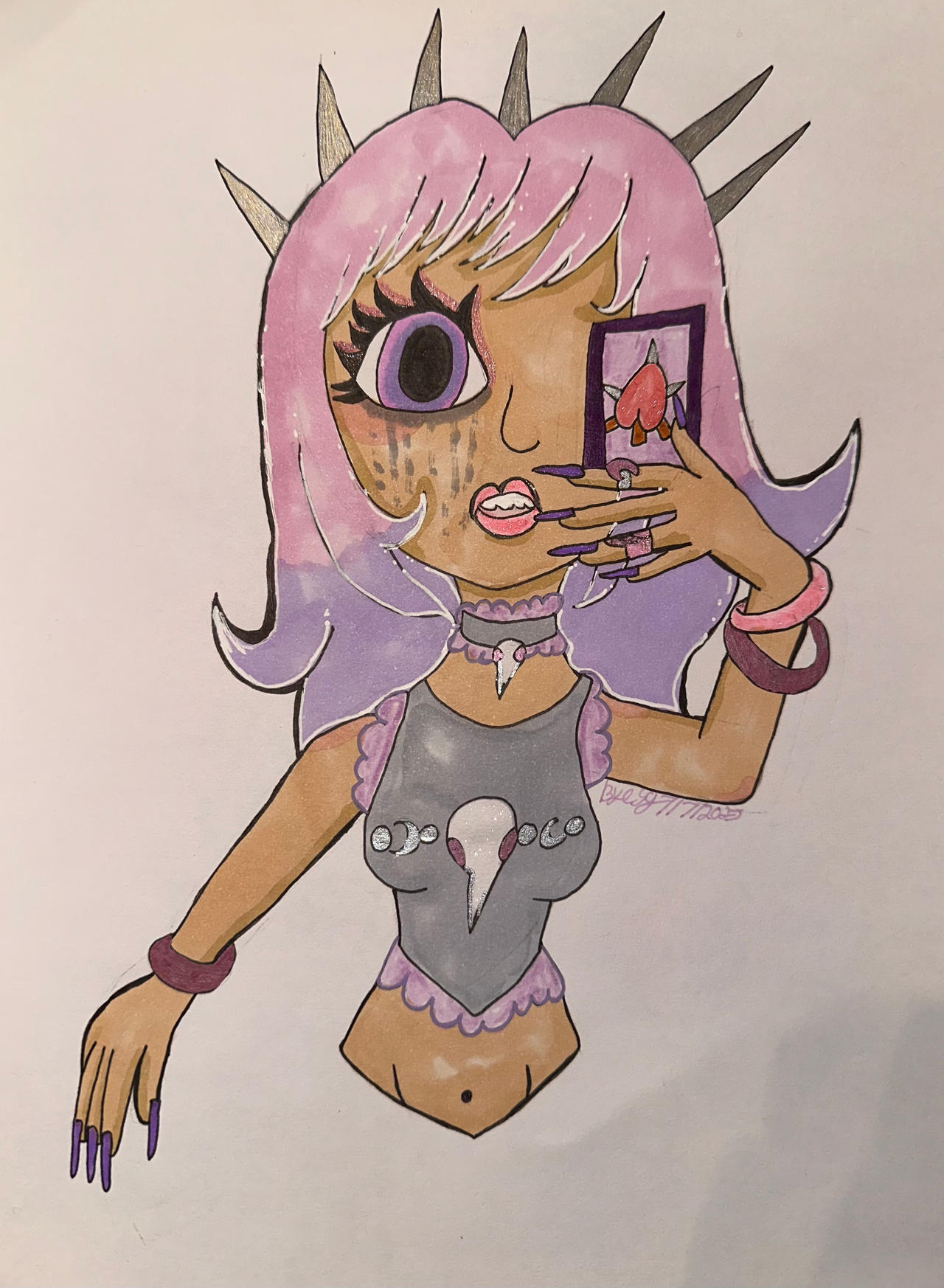 Pastel goth girl with tarot card
