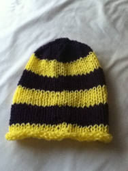 yellow and purple beanie