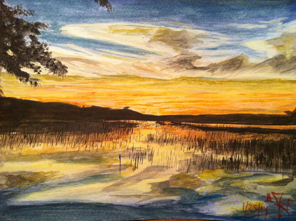 coosaw sc sunset watercolor by vermontsushi