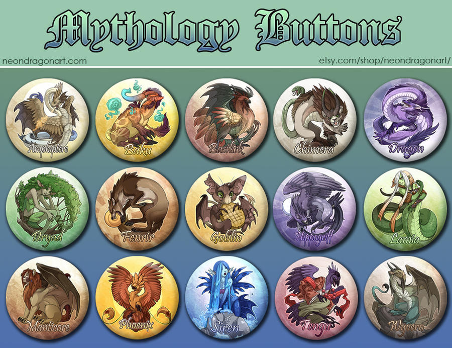 15 Mythology Buttons Set